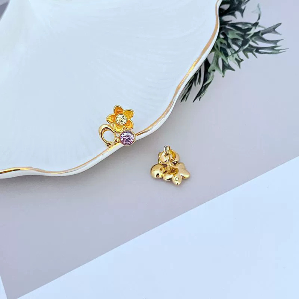 Coach Rhinestone Enamel Flower Inlay Metal Earrings - Picture 2 of 6
